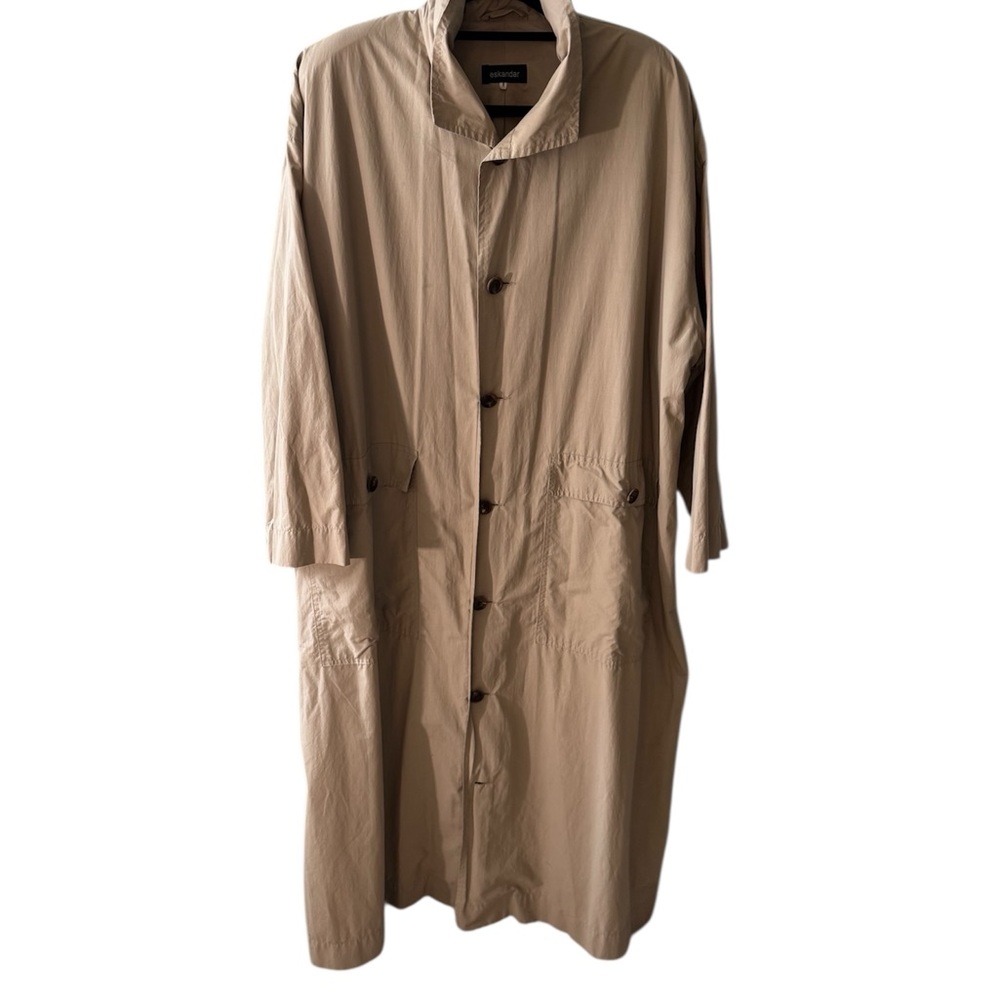 Tan Long Coat with Button Closure